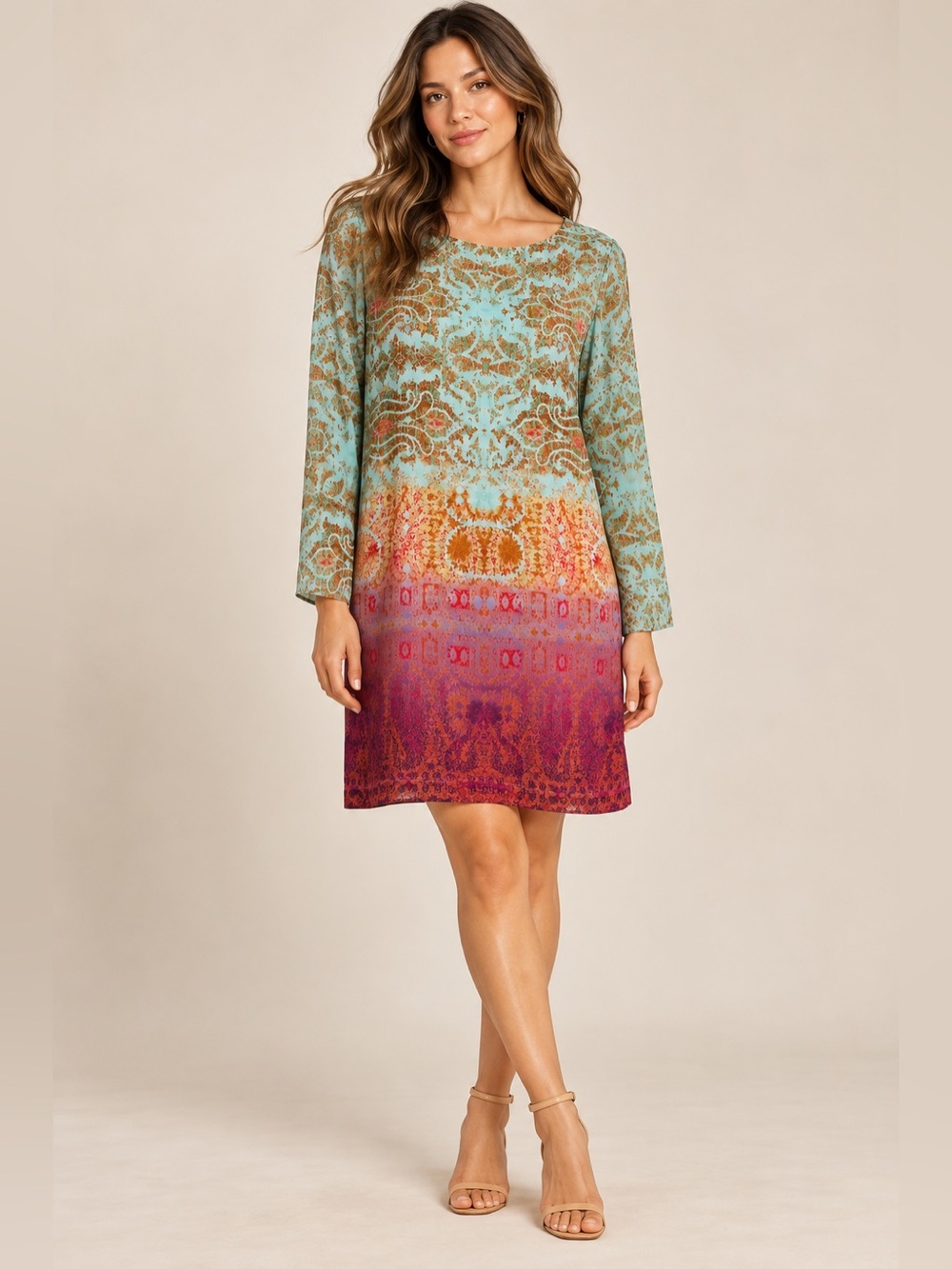 Anthropologie Maeve Aqua Purple Ombre Boho Shift Dress Size Small